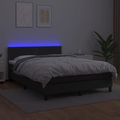 Боксспринг легло с матрак LED черно 140x190 см изкуствена кожа