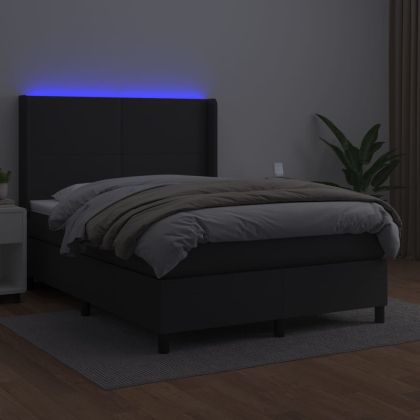 Боксспринг легло с матрак LED черно 140x190 см изкуствена кожа