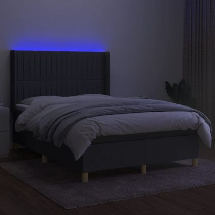 Боксспринг легло с матрак и LED, тъмносиво, 140x190 см, плат
