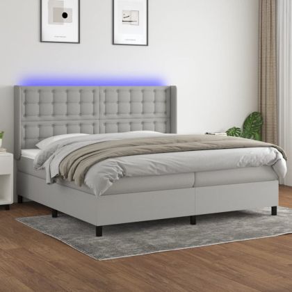 Боксспринг легло с матрак и LED, светлосиво, 200x200 см, плат