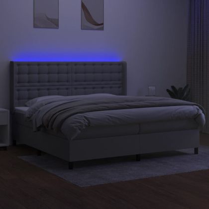 Боксспринг легло с матрак и LED, светлосиво, 200x200 см, плат