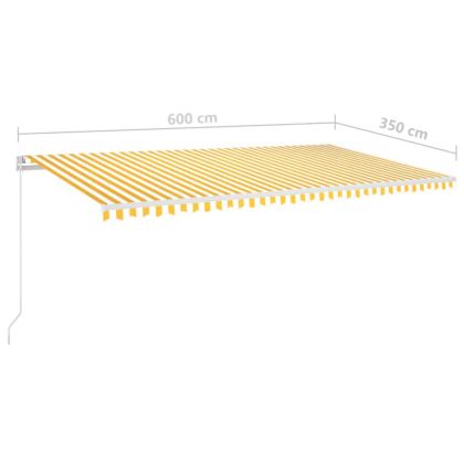 Ръчно прибиращ се сенник с LED, 600x350 см, жълто и бяло
