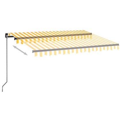 Ръчно прибиращ се сенник с LED, 350x250 см, жълто и бяло