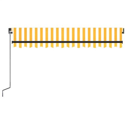 Ръчно прибиращ се сенник с LED, 350x250 см, жълто и бяло