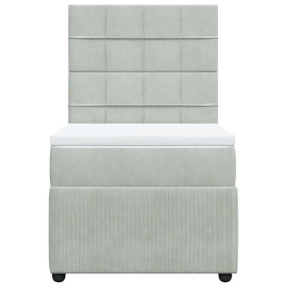 Боксспринг легло с матрак, светлосиво, 100x200 см, кадифе