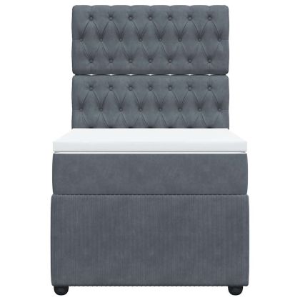 Боксспринг легло с матрак, тъмносиво, 100x200 см, кадифе