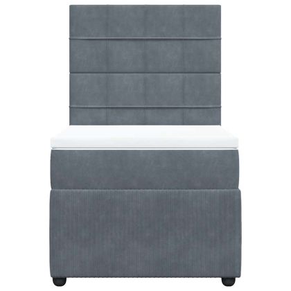 Боксспринг легло с матрак, тъмносив, 90x190 см, кадифе