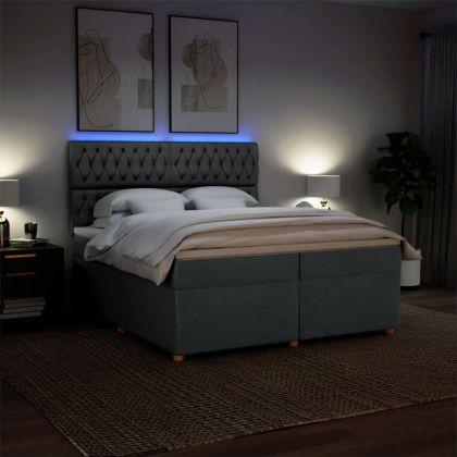 Боксспринг легло с матрак, тъмносиво, 200x200 см, плат