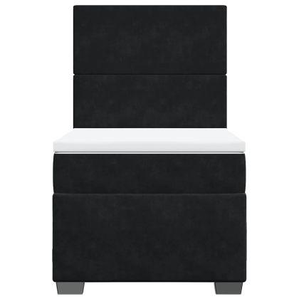 Боксспринг легло с матрак, черна, 90x190 см, кадифе