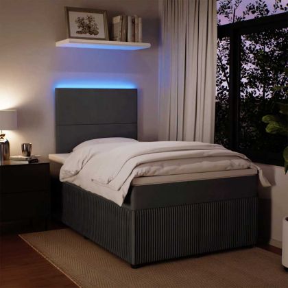 Боксспринг легло с матрак, тъмносив, 120x190 см, кадифе