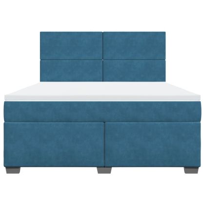 Боксспринг легло с матрак, синьо, 180x200 см, кадифе