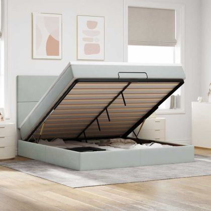 Османска легло с матраци и LED, светлосиво, 160x200 см, кадифе