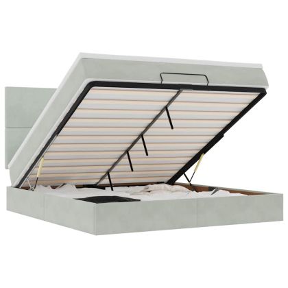 Османска легло с матраци и LED, светлосиво, 160x200 см, кадифе