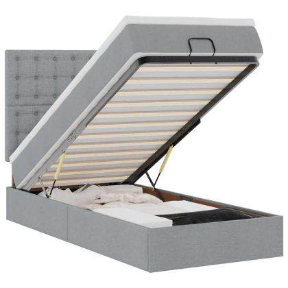 Османска легло с матрак и LED, светлосиво, 100x200 см, плат