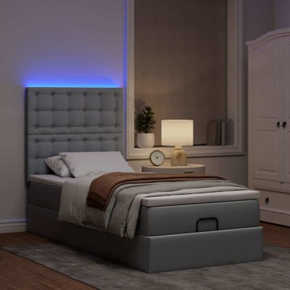 Османска легло с матрак и LED, светлосиво, 100x200 см, плат