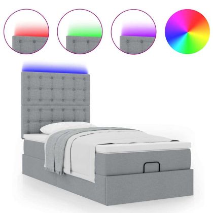 Османска легло с матрак и LED, светлосиво, 100x200 см, плат