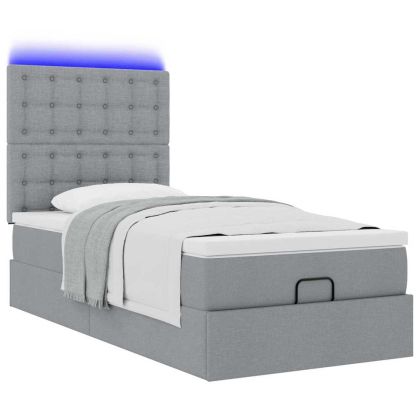 Османска легло с матрак и LED, светлосиво, 100x200 см, плат
