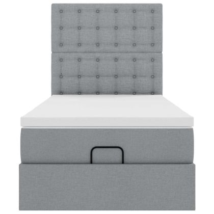 Османска легло с матрак и LED, светлосиво, 100x200 см, плат