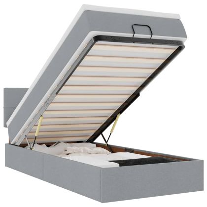 Османска легло с матрак и LED, светлосиво, 90x190 см, плат