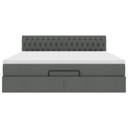 Османска легло с матрак и LED, тъмносиво, 180x200 см, плат