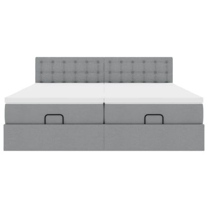 Османска легло с матрак и LED, светлосиво, 200x200 см, плат