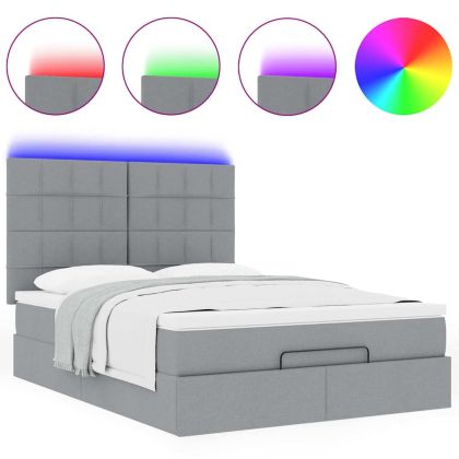 Османска легло с матрак и LED, светлосиво, 140x200 см, плат