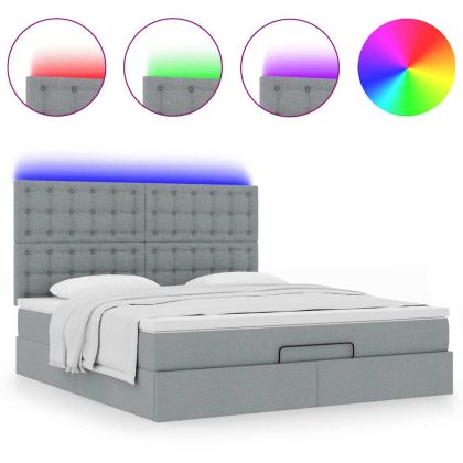 Османска легло с матрак и LED, светлосиво, 160x200 см, плат