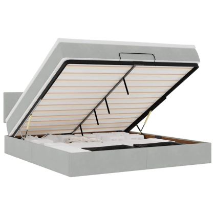 Османска легло с матрак и LED, светлосиво, 160x200 см, кадифе