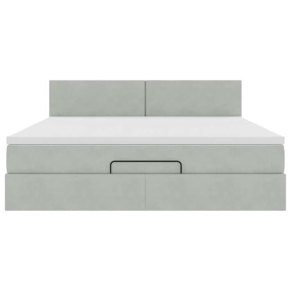 Османска легло с матрак и LED, светлосиво, 160x200 см, кадифе