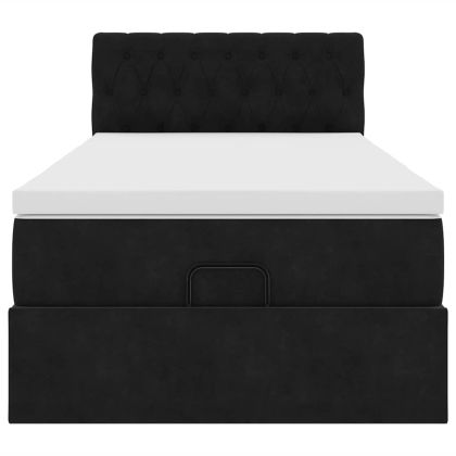 Османска легло с матрак и LED, черно, 90x190 см, кадифе