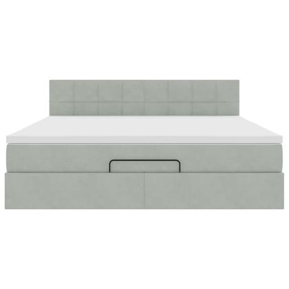 Османска легло с матрак и LED, светлосиво, 160x200 см, кадифе