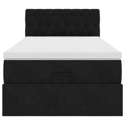 Османска легло с матрак и LED, черно, 80x200 см, кадифе