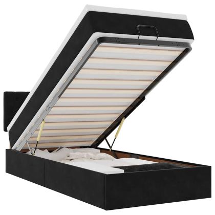 Османска легло с матрак и LED, черно, 90x200 см, кадифе