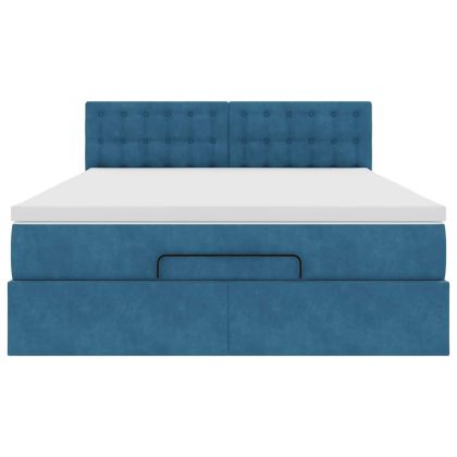 Османска легло с матрак и LED, тъмносиньо, 140x190 см, кадифе