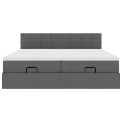 Османска легло с матраци и LED, тъмносиво, 180x200 см, плат