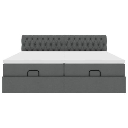 Османска легло с матраци и LED, тъмносиво, 180x200 см, плат