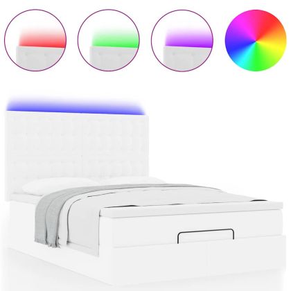 Османска легло с матрак&LED, бяло, 140x200 см, изкуствена кожа
