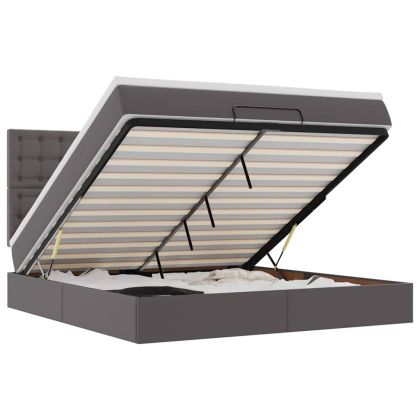 Османска легло с матрак&LED, сиво, 160x200 см, изкуствена кожа