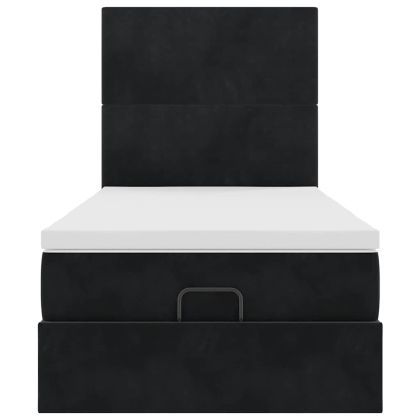 Османска легло с матраци и LED, черно, 100x200 см, кадифе