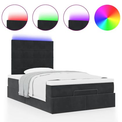 Османска легло с матраци и LED, черно, 120x200 см, кадифе