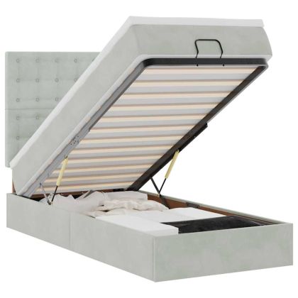 Османска легло с матраци и LED, светлосиво, 90x200 см, кадифе