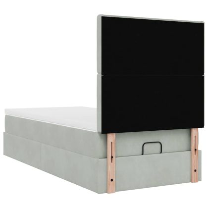 Османска легло с матраци и LED, светлосиво, 90x200 см, кадифе