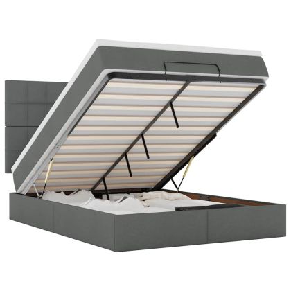 Османска легло с матрак и LED, тъмносиво, 140x190 см, плат