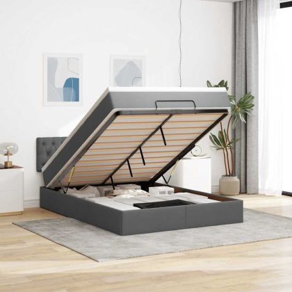 Османска легло с матрак и LED, тъмносиво, 140x190 см, плат