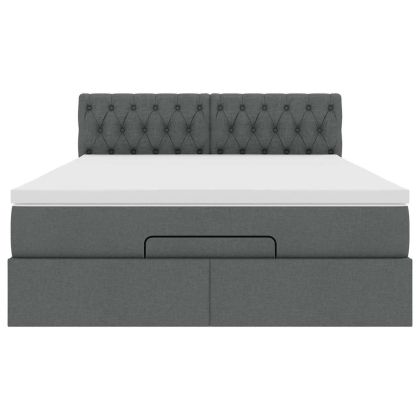 Османска легло с матрак и LED, тъмносиво, 140x190 см, плат