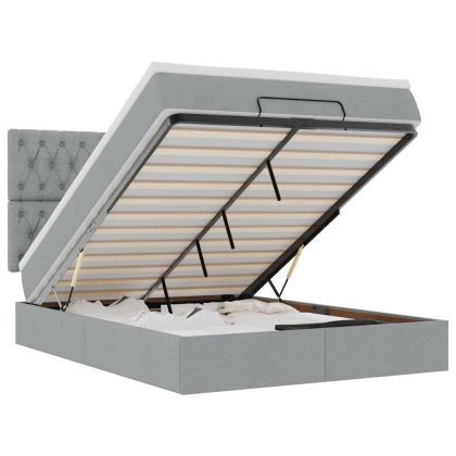 Османско легло с матрак & Светодиоди Светло сиво 140x190cm Плат