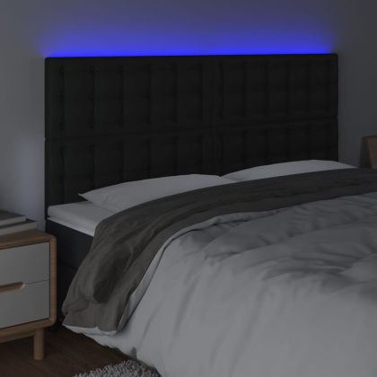 LED горна табла за легло,черна,160x5x118/128см, изкуствена кожа
