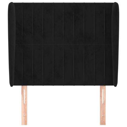 Горна табла за легло с уши, черна, 93x23x118/128 см, кадифе