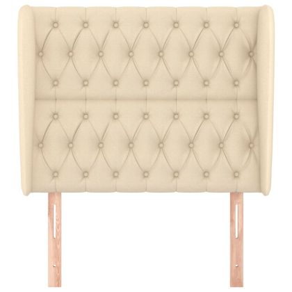 Горна табла за легло с уши, кремава, 103x23x118/128 см, плат