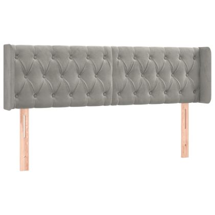 Горна табла за легло с уши, светлосива, 163x16x78/88 см, кадифе